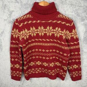 J. Crew Vtg Mens Sweater Fair Isle Nordic Christmas Snowflake Sweater Red Wool S